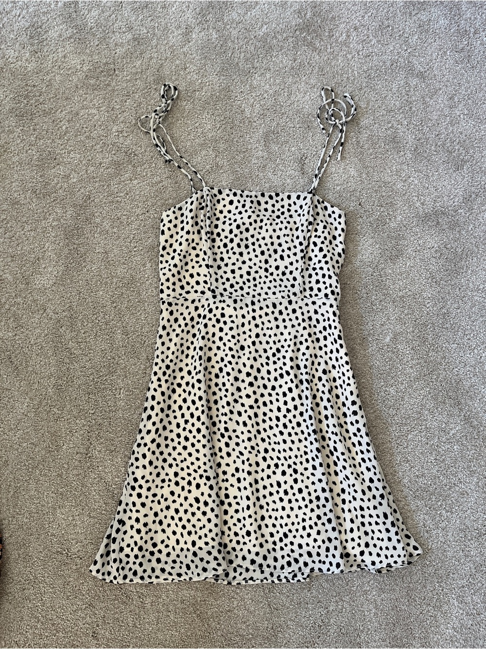 NWT Spotted Tie-Strap Mini Dress in Cream and Black